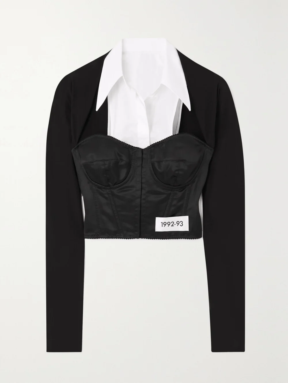 Dolce & Gabbana Cropped Satin, Stretch-jersey and Cotton-blend Poplin Top in black