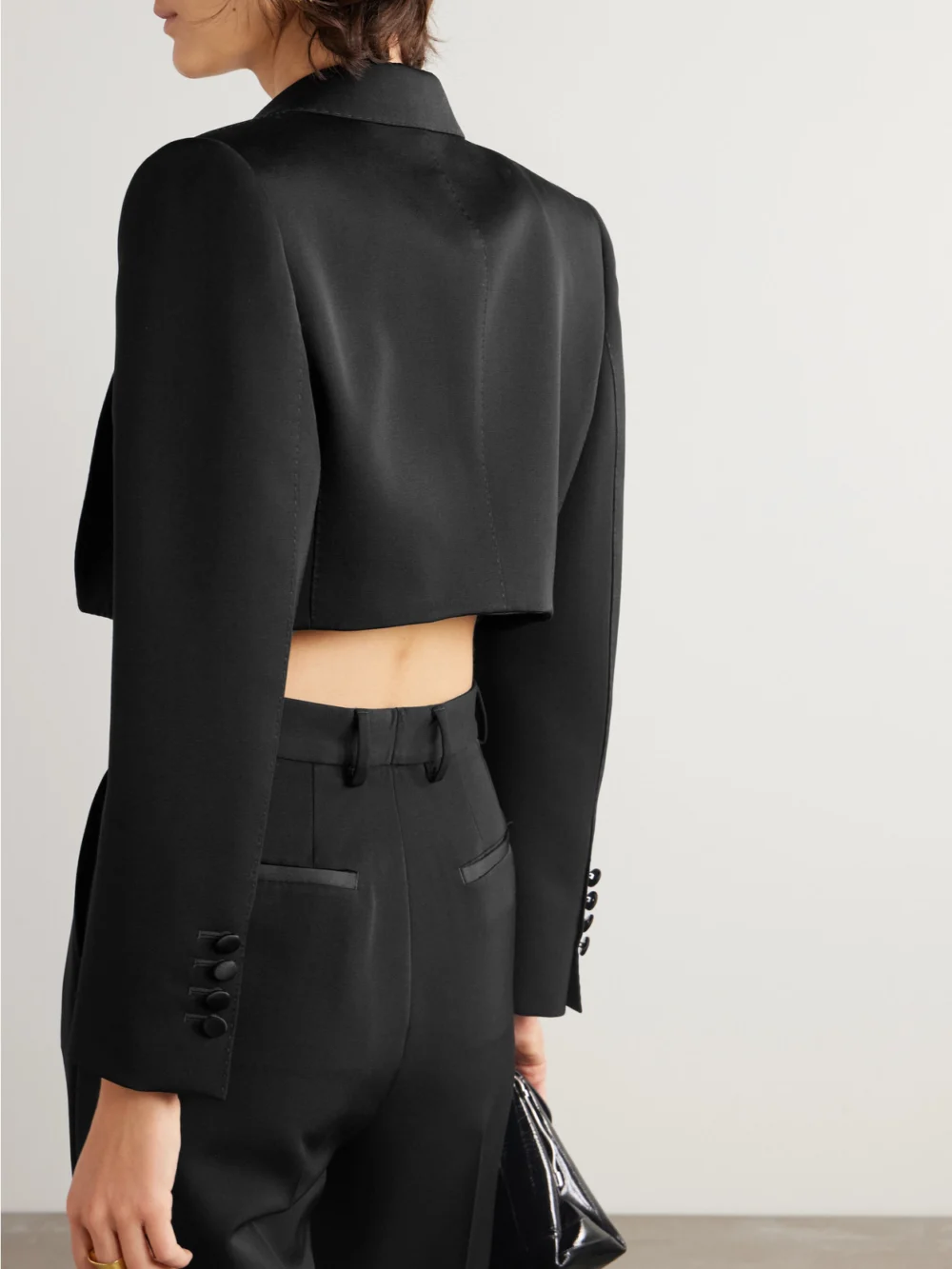Back view of the Dolce & Gabbana Cropped Satin-trimmed Wool-blend Gabardine Blazer