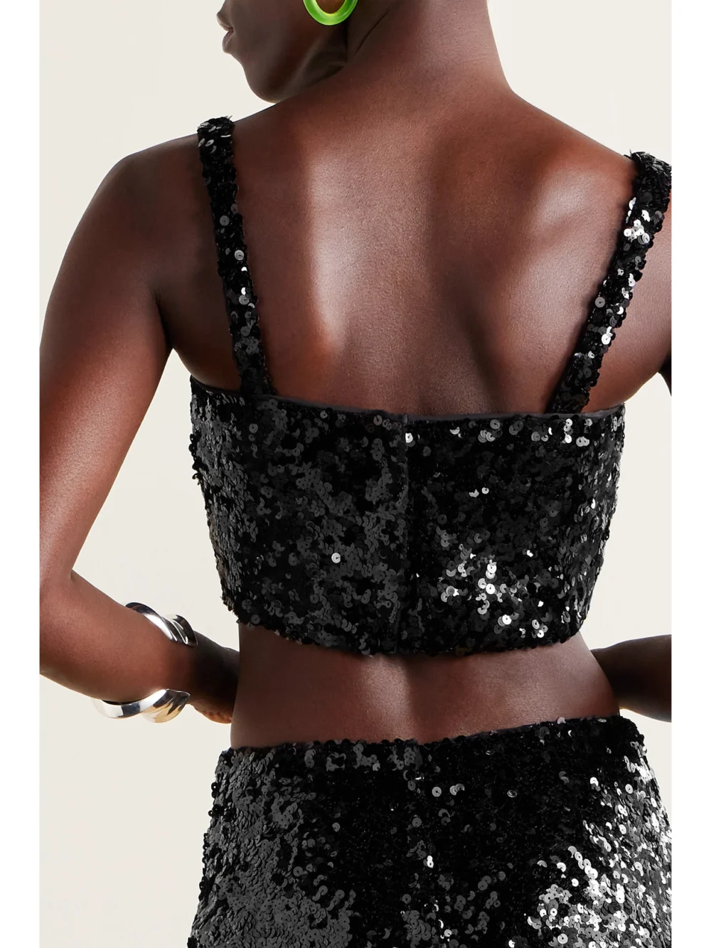 Back view of the Dolce & Gabbana Cropped Sequined Stretch-tulle Bustier Top