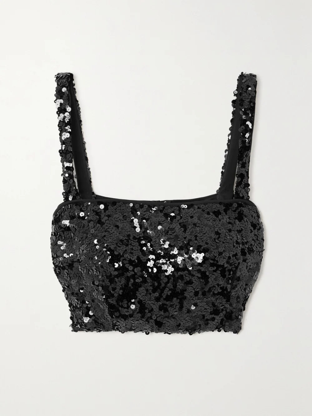 Dolce & Gabbana Cropped Sequined Stretch-tulle Bustier Top in black