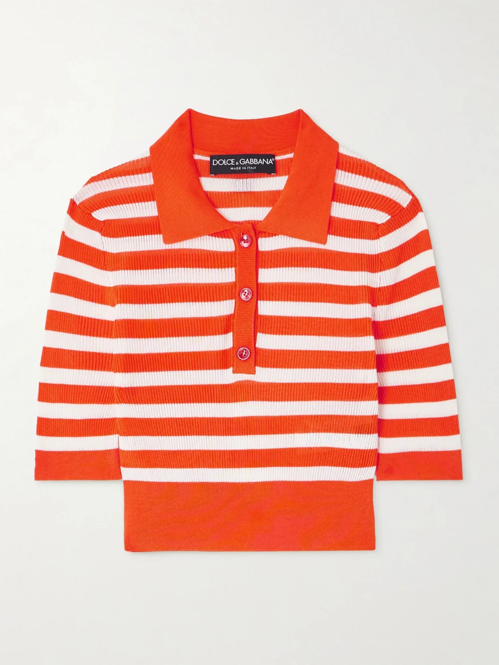 Dolce & Gabbana Cropped Striped Ribbed-knit Polo Shirt in red