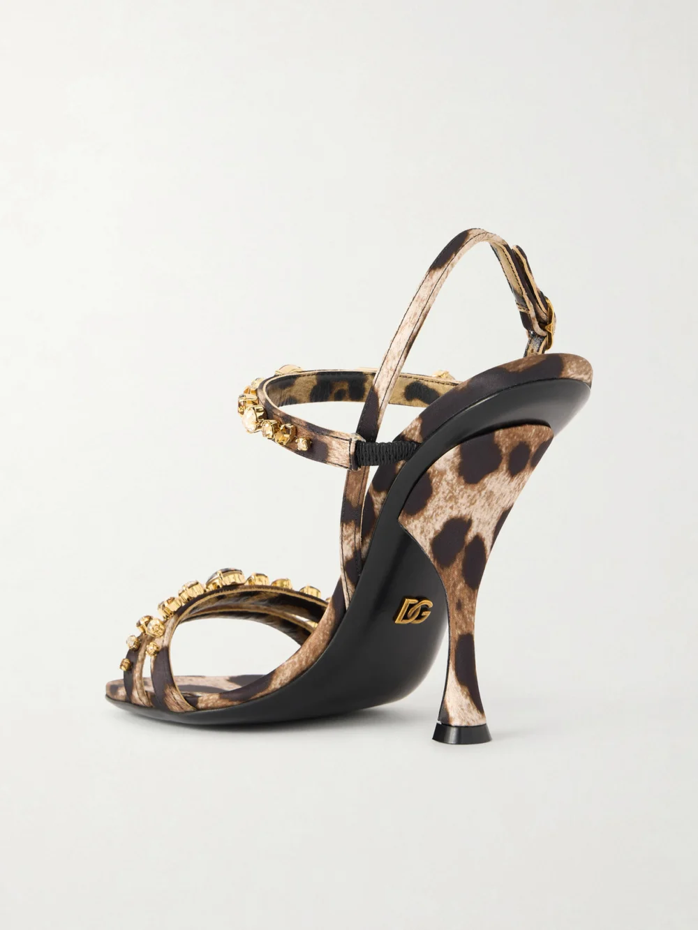 Back view of the Dolce & Gabbana Crystal-embellished Leopard-print Satin Sandals