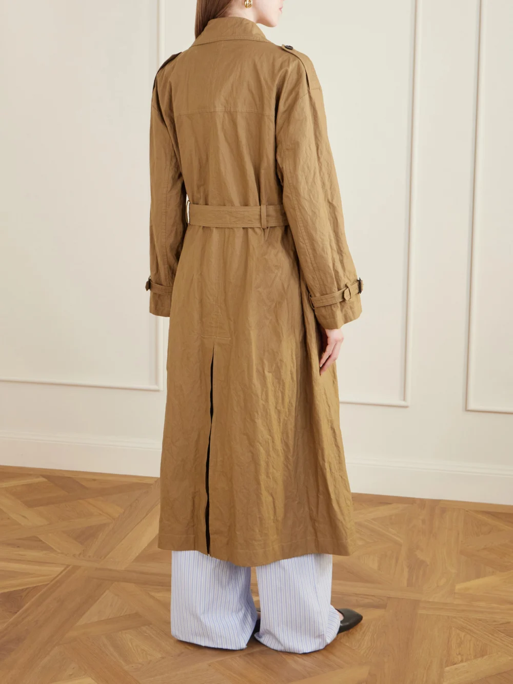 Back view of the Dolce & Gabbana Double-breasted Cotton-blend Canvas Trench Coat