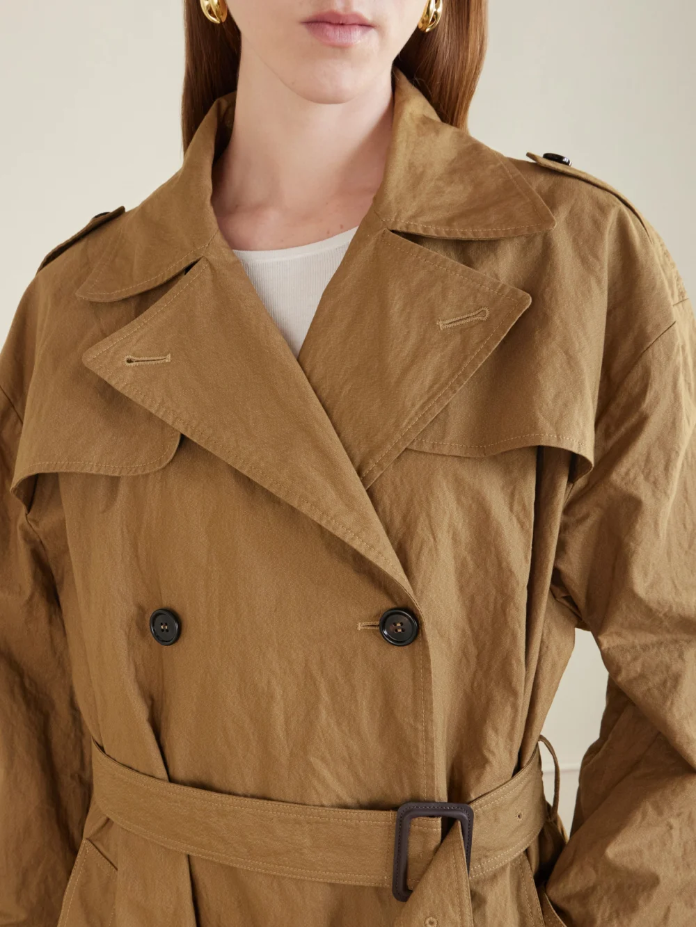 Close-up detail of the Dolce & Gabbana Double-breasted Cotton-blend Canvas Trench Coat
