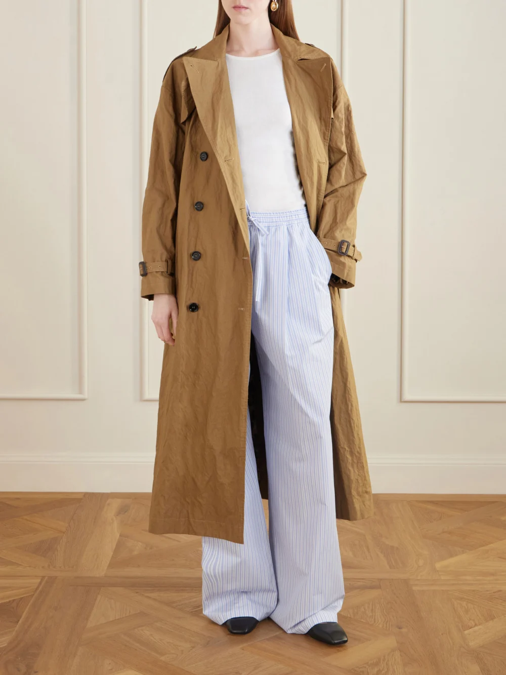 Dolce & Gabbana Double-breasted Cotton-blend Canvas Trench Coat, worn by a model
