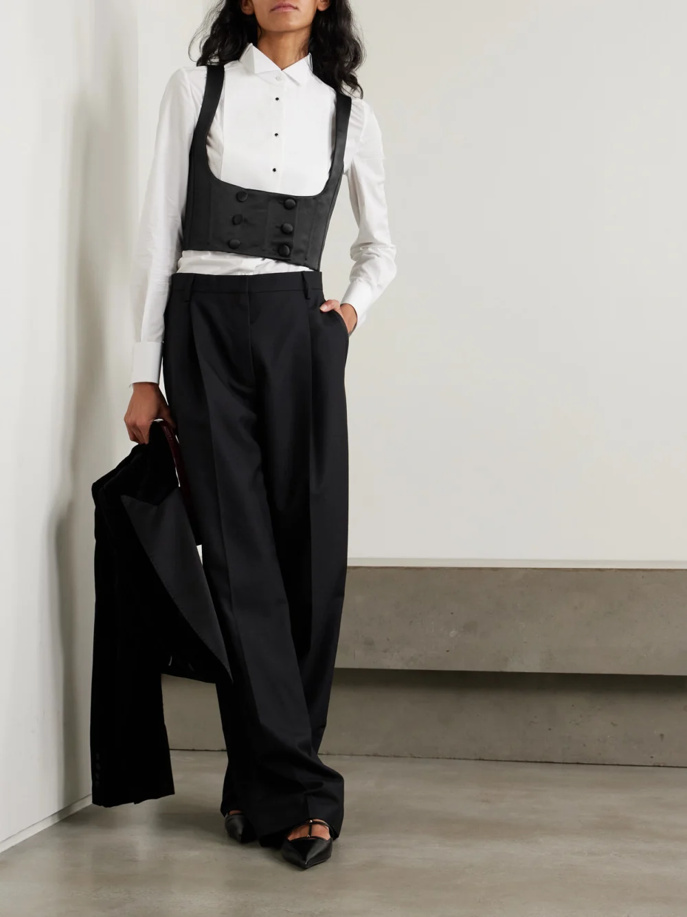 Dolce & Gabbana Double-breasted Duchesse Silk-satin Vest, worn by a model