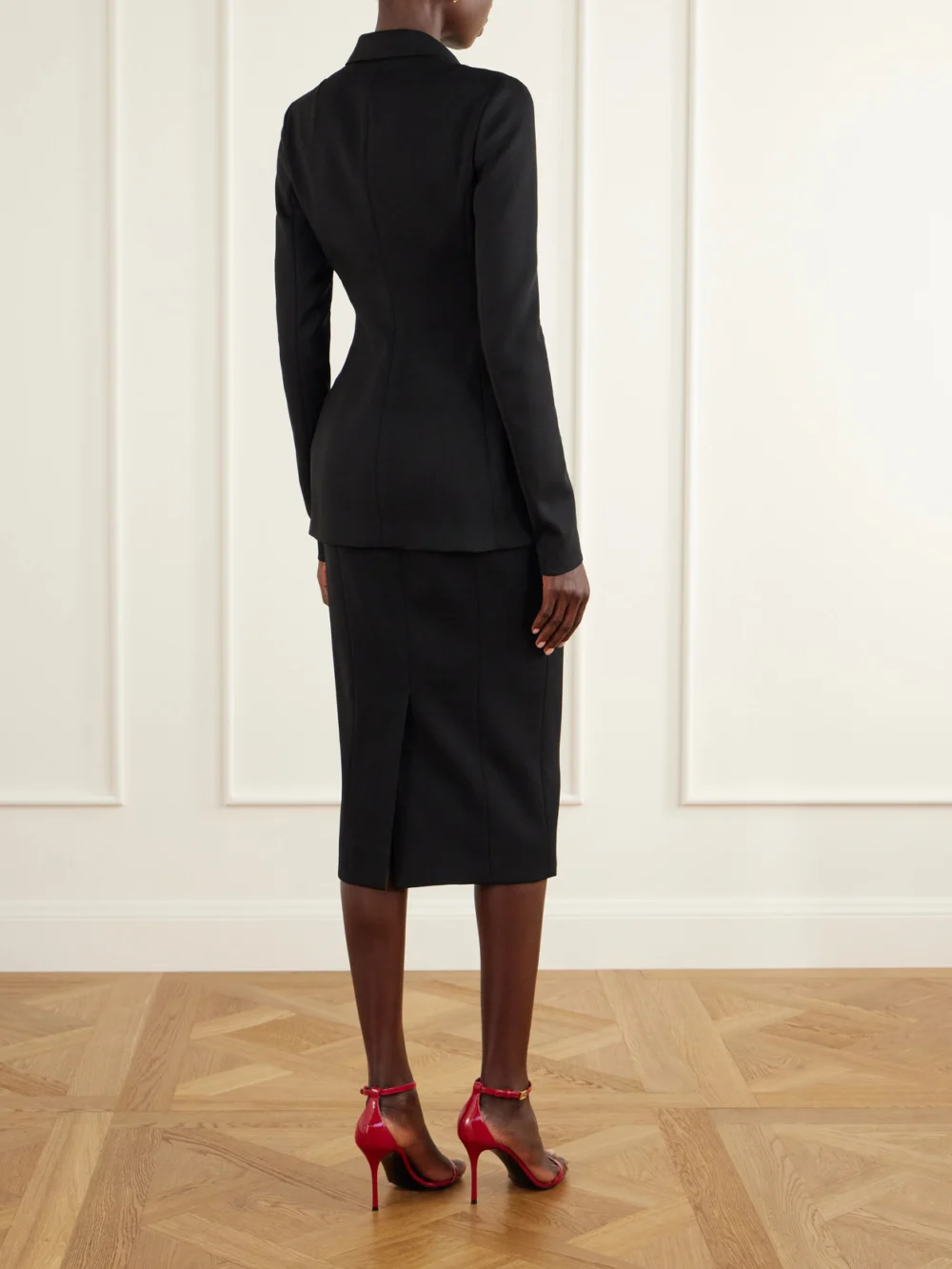Back view of the Dolce & Gabbana Double-breasted Grain De Poudre Stretch-wool Blazer