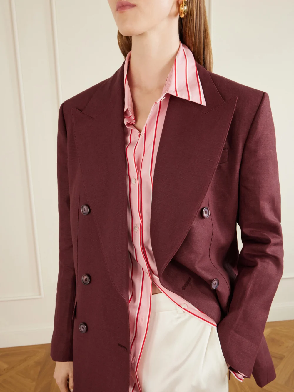 Close-up detail of the Dolce & Gabbana Double-breasted Oversized Linen Blazer