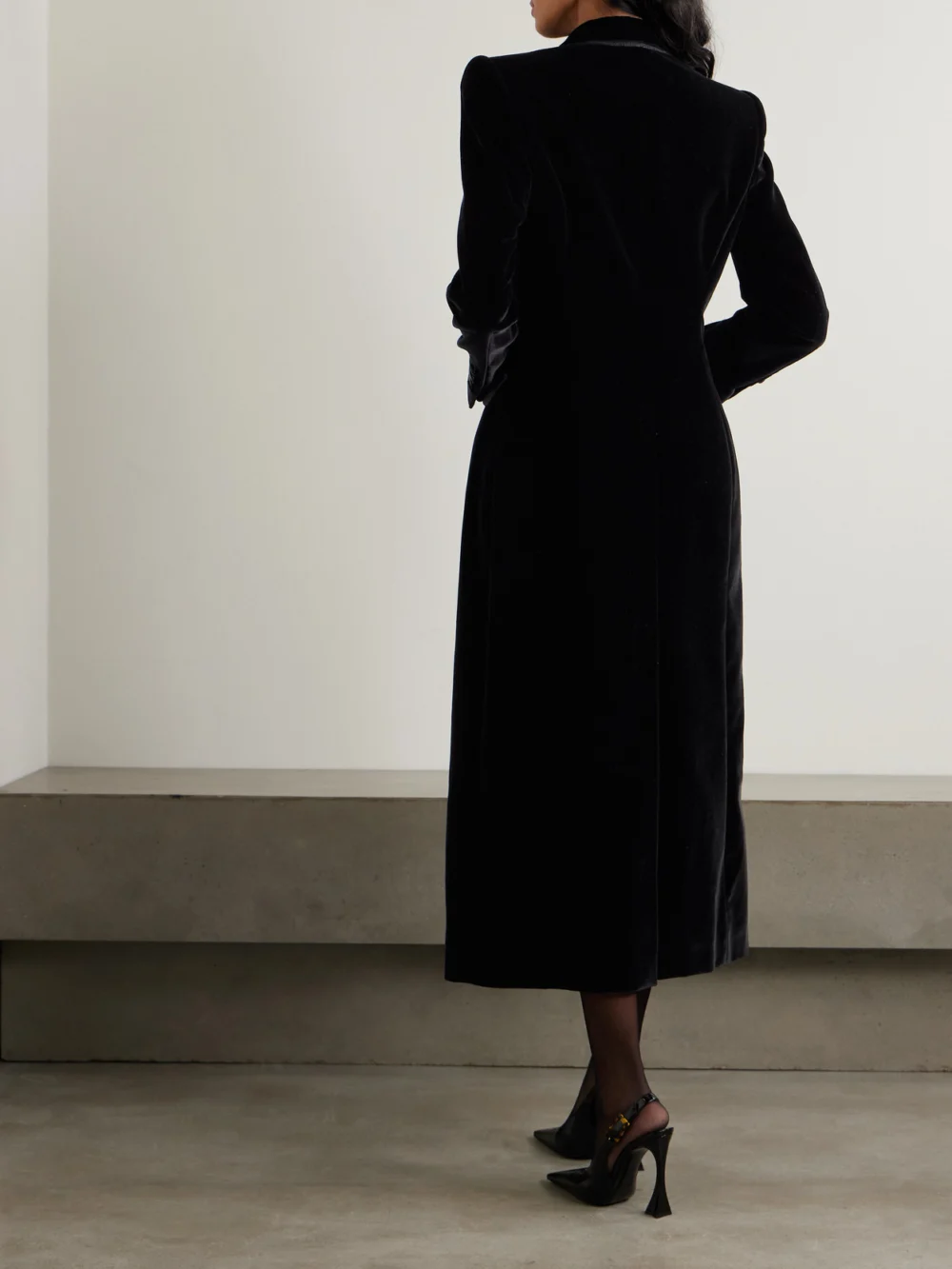 Back view of the Dolce & Gabbana Double-breasted Satin-trimmed Velvet Coat