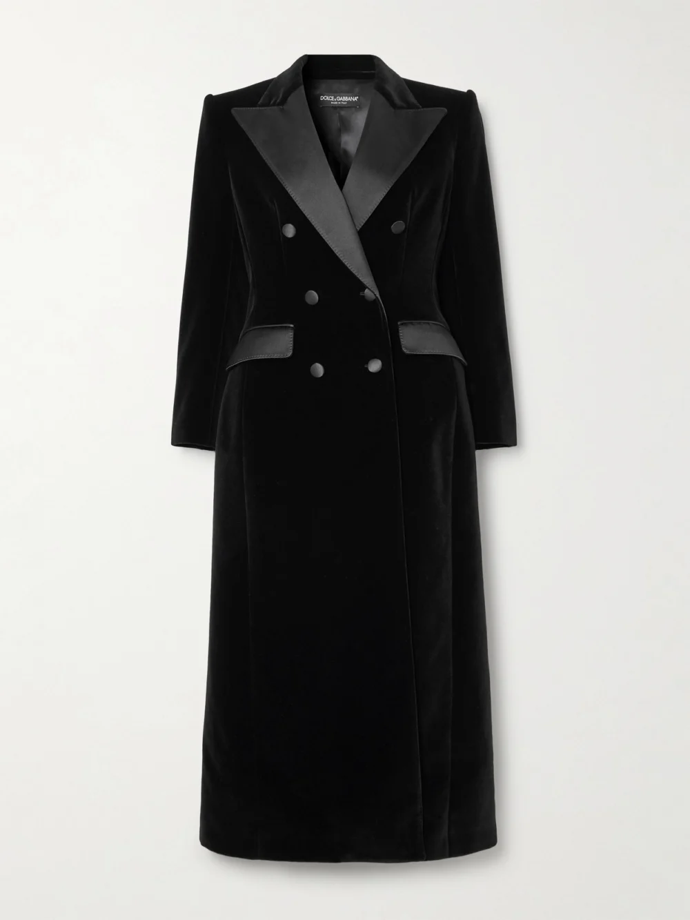 Dolce & Gabbana Double-breasted Satin-trimmed Velvet Coat in black