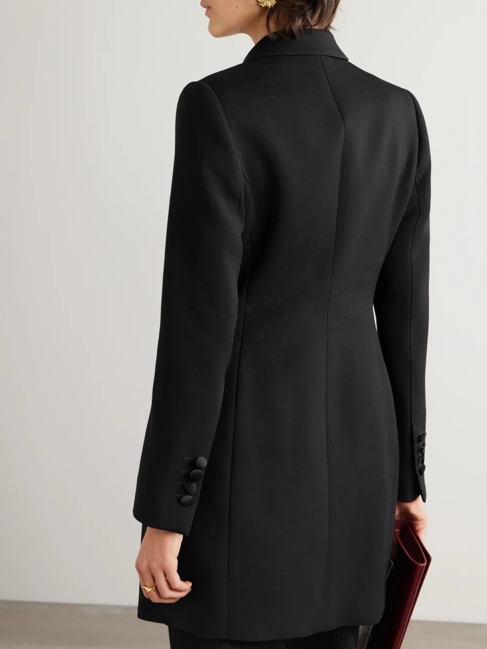 Back view of the Dolce & Gabbana Double-breasted Silk-blend Satin-trimmed Wool-blend Twill Coat