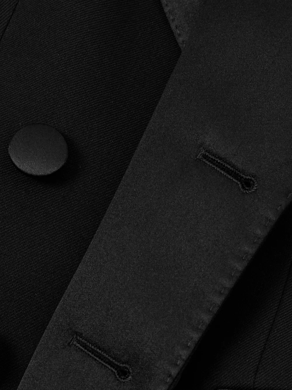 Close-up detail of the Dolce & Gabbana Double-breasted Silk-blend Satin-trimmed Wool-blend Twill Coat