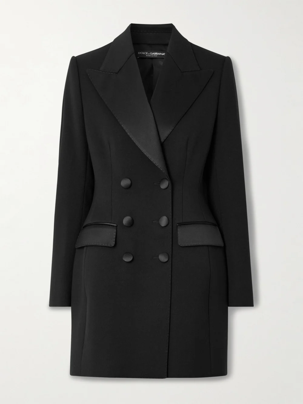 Dolce & Gabbana Double-breasted Silk-blend Satin-trimmed Wool-blend Twill Coat in black