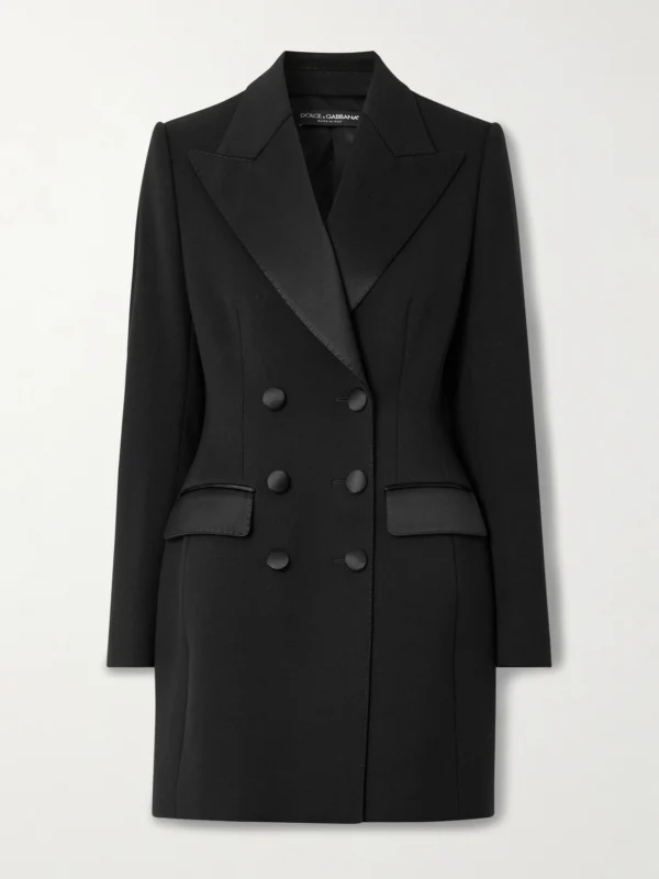 Dolce & Gabbana Double-breasted Silk-blend Satin-trimmed Wool-blend Twill Coat