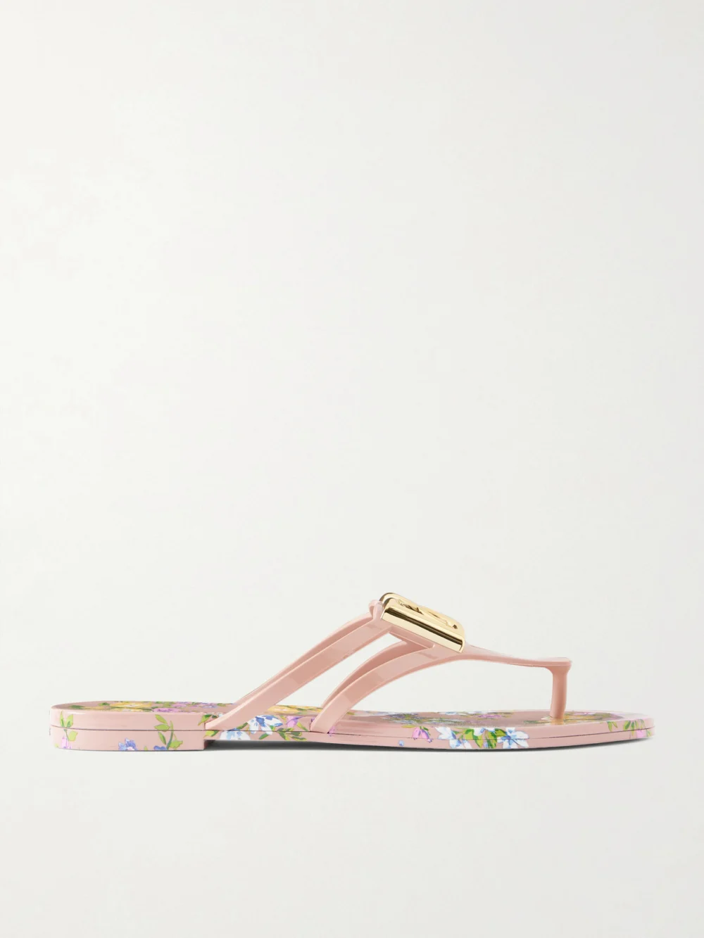 Dolce & Gabbana Embellished Floral-print Rubber Flip Flops in pink