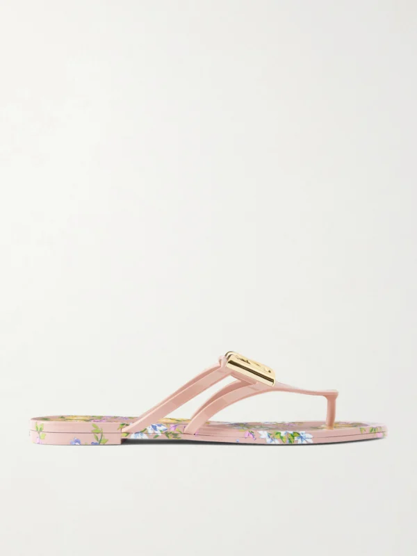 Dolce & Gabbana Embellished Floral-print Rubber Flip Flops