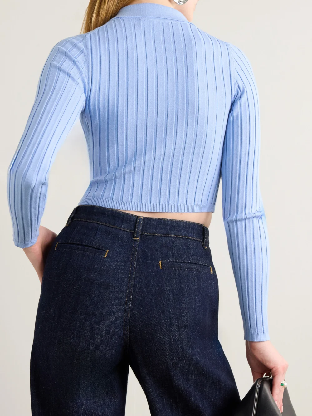 Back view of the Dolce & Gabbana Embellished Ribbed-knit Polo Shirt