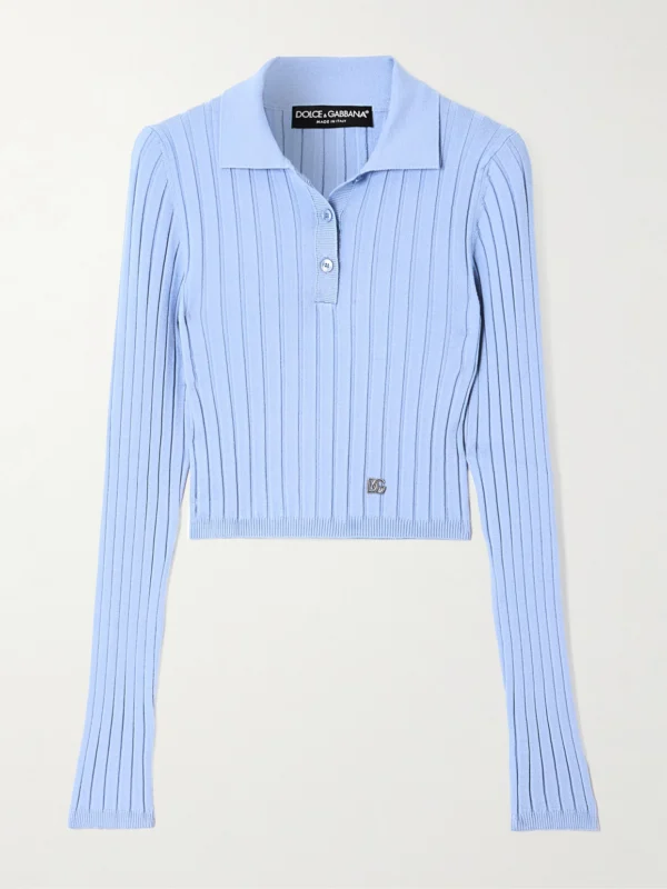 Dolce & Gabbana Embellished Ribbed-knit Polo Shirt