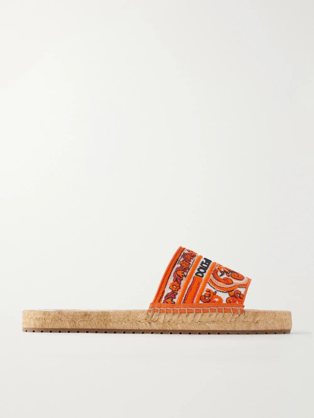 Dolce & Gabbana Embroidered Leather-trimmed Espadrille Sandals in orange