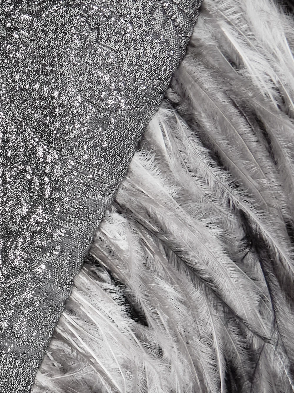 Close-up detail of the Dolce & Gabbana Feather-trimmed Metallic Jacquard Mini Dress
