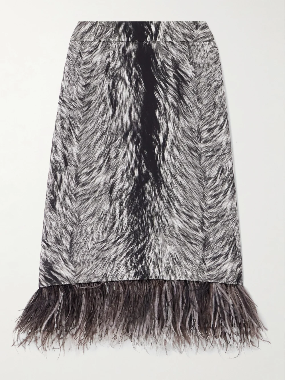 Dolce & Gabbana Feather-trimmed Printed Stretch-silk Charmeuse Skirt in zebra print