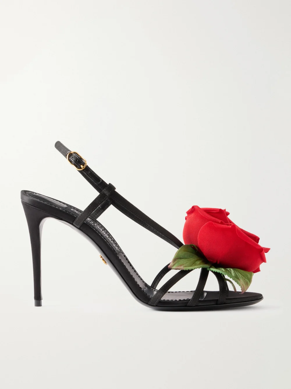 Dolce & Gabbana Floral-appliqué Satin Sandals in black