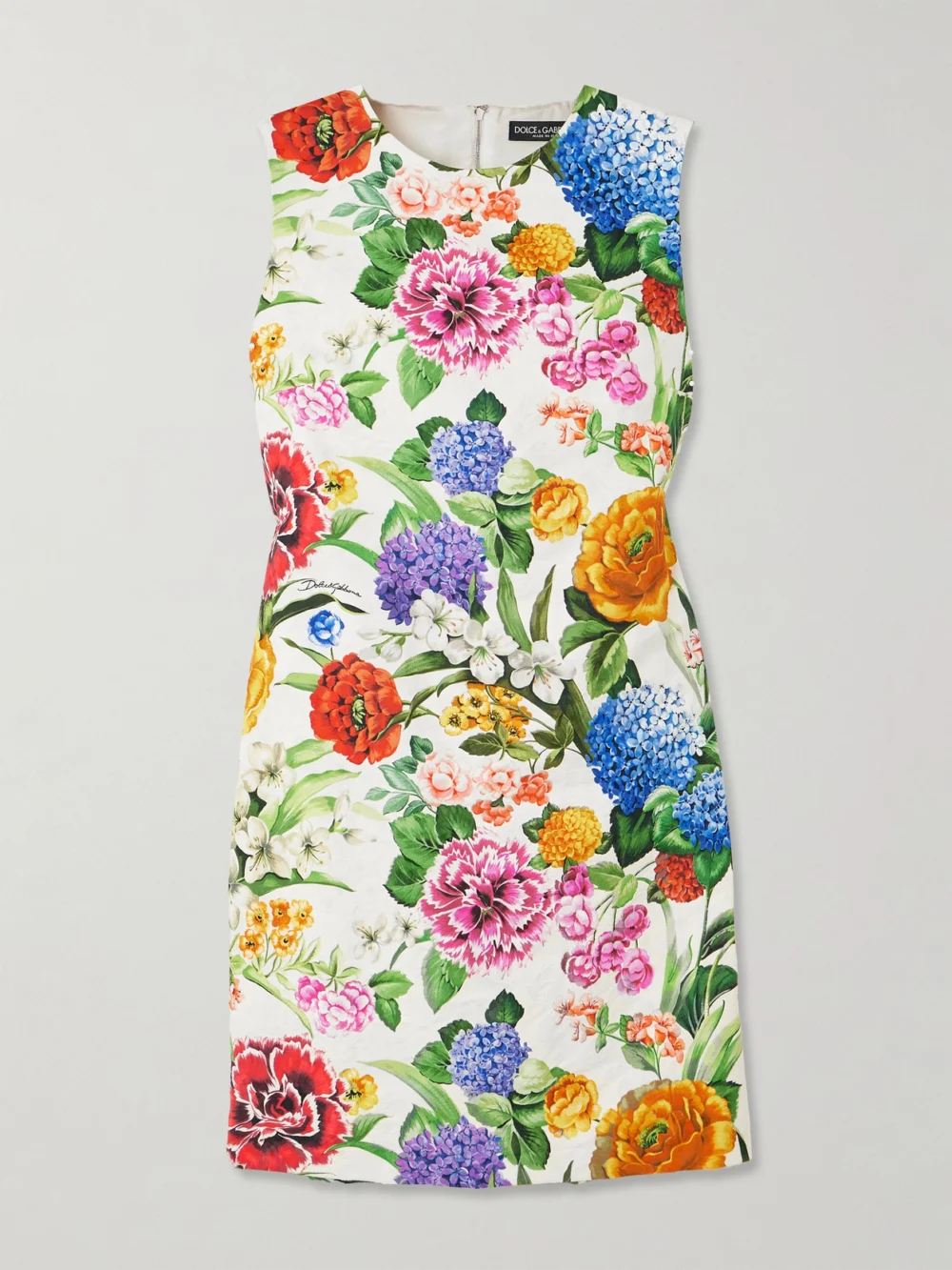 Dolce & Gabbana Floral-print Cotton-blend Jacquard Mini Dress in white