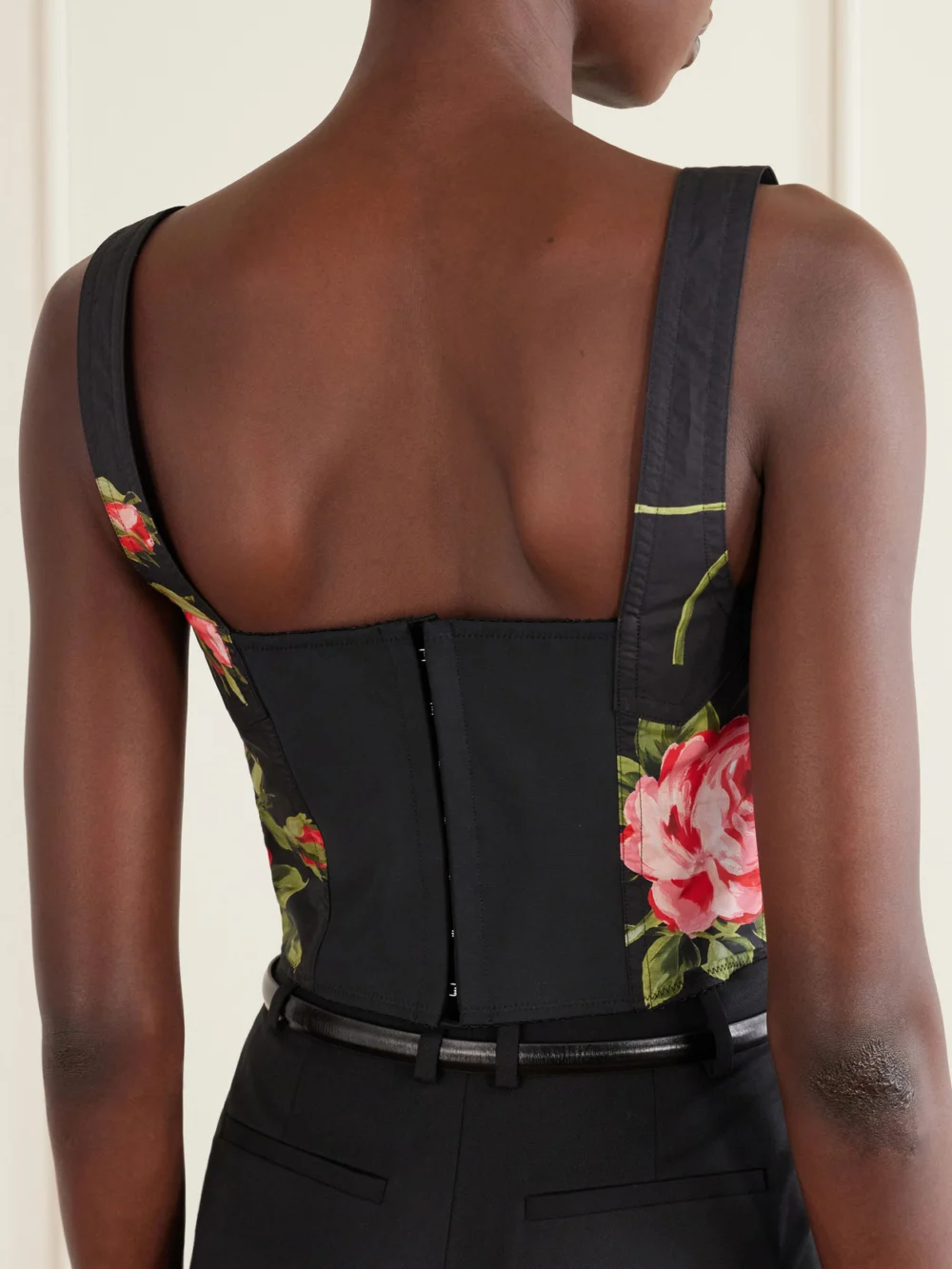 Back view of the Dolce & Gabbana Floral-print Cotton-blend Poplin Bustier Top