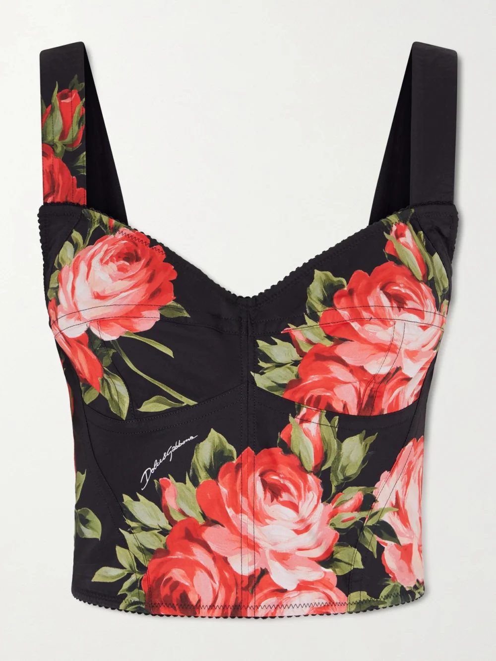 Dolce & Gabbana Floral-print Cotton-blend Poplin Bustier Top in black