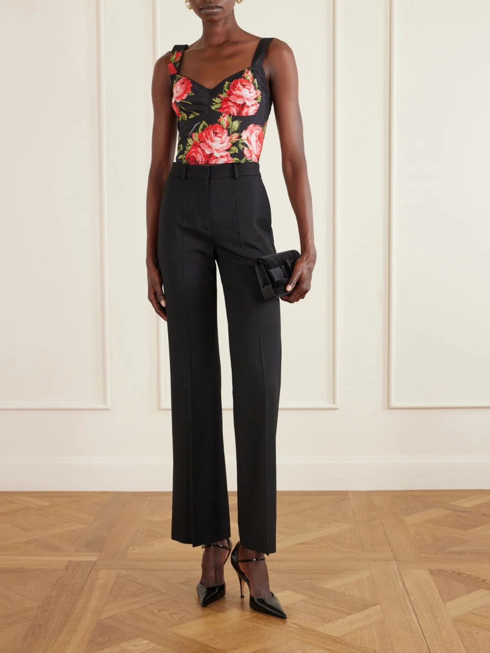 Dolce & Gabbana Floral-print Cotton-blend Poplin Bustier Top, worn by a model