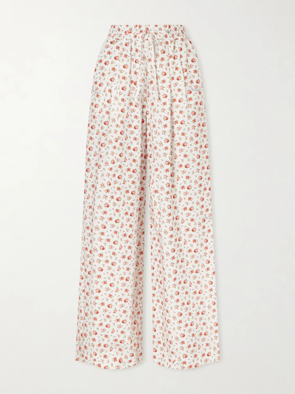 Dolce & Gabbana Floral-print Cotton-blend Poplin High-rise Wide-leg Pants in white
