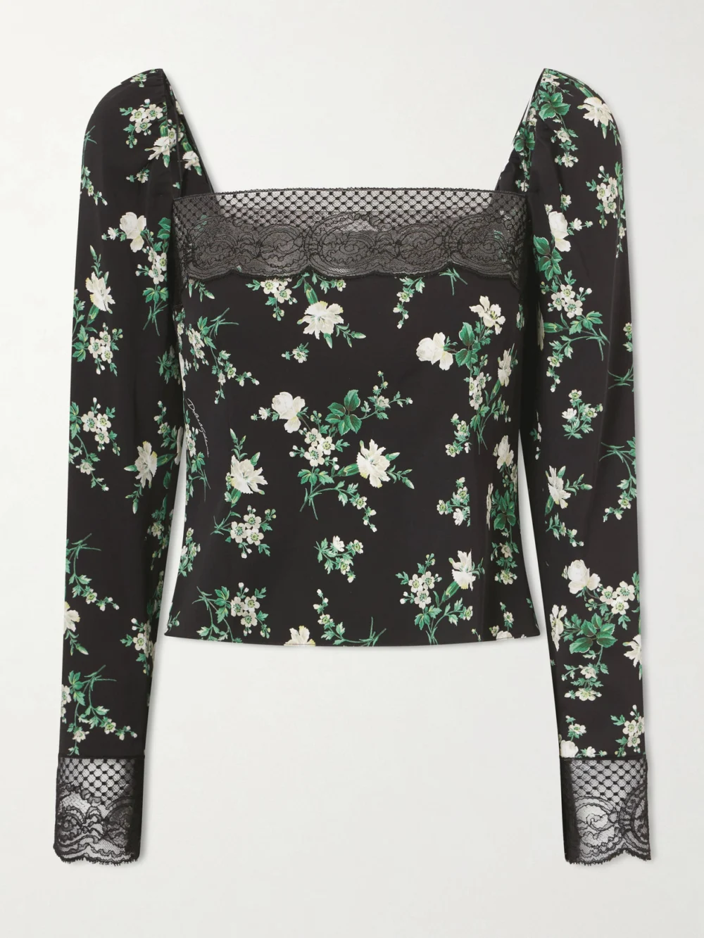 Dolce & Gabbana Floral-print Lace-trimmed Silk-blend Top in black