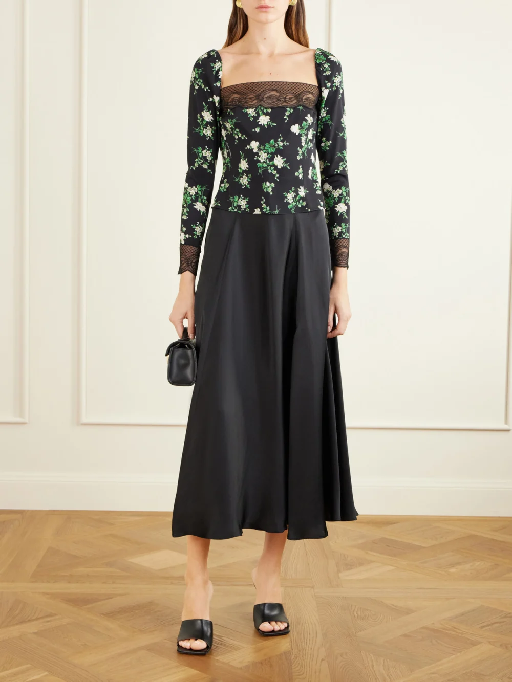 Dolce & Gabbana Floral-print Lace-trimmed Silk-blend Top, worn by a model