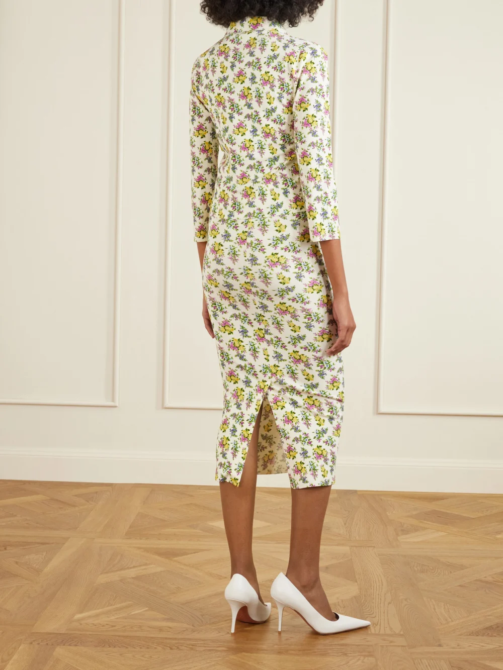 Back view of the Dolce & Gabbana Floral-print Ribbed-knit Polo Shirt