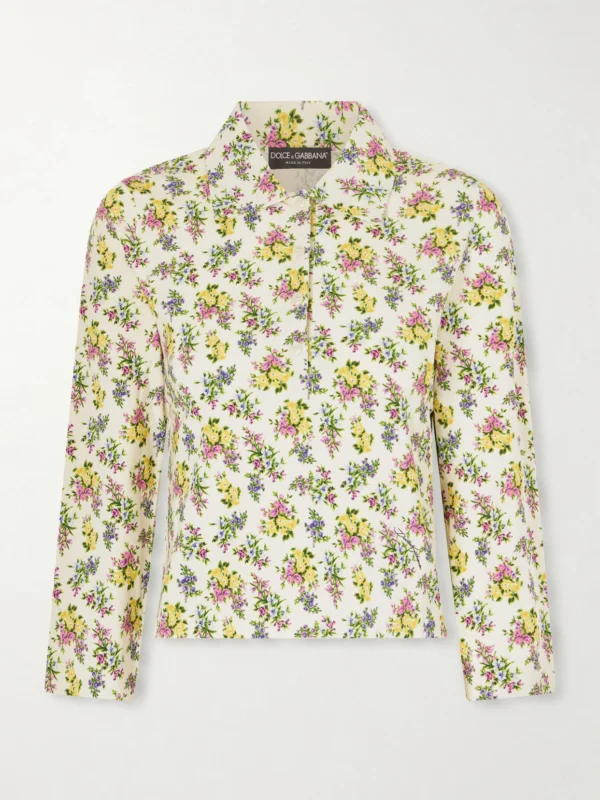 Dolce & Gabbana Floral-print Ribbed-knit Polo Shirt