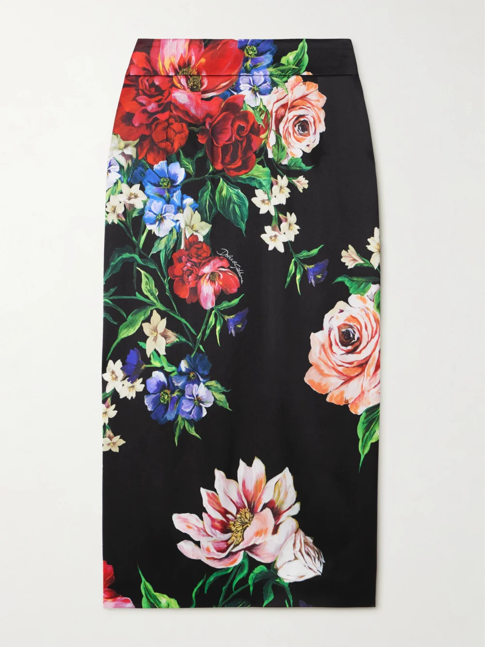 Dolce & Gabbana Floral-print Satin Midi Skirt in black