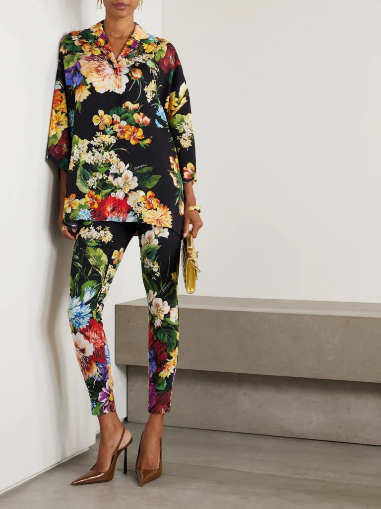 Dolce & Gabbana Floral-print Silk-blend Charmeuse Skinny Pants