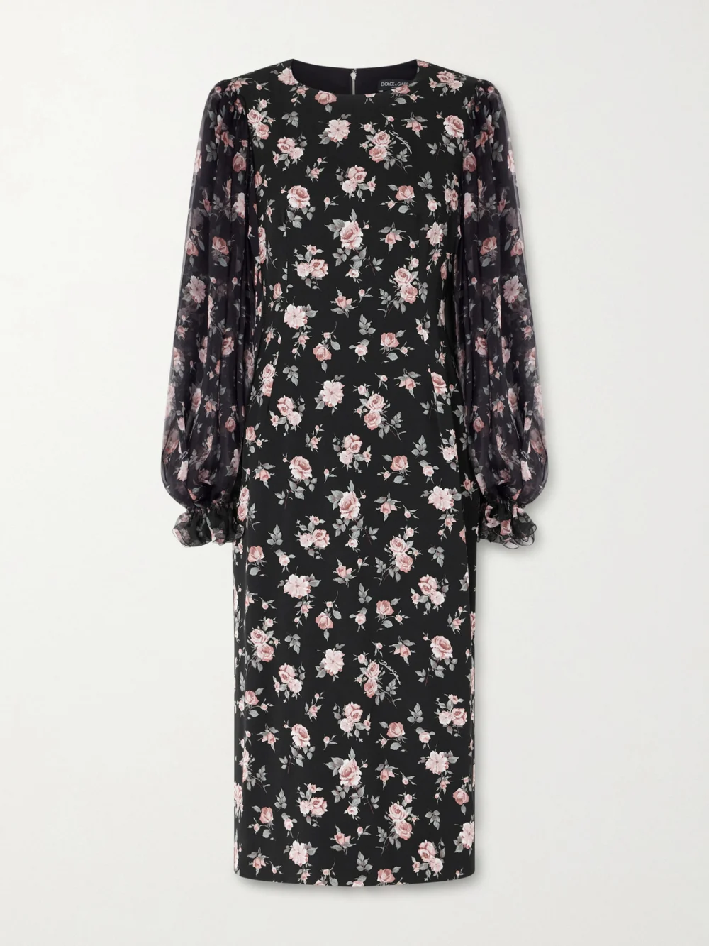 Dolce & Gabbana Floral-print Silk-blend Satin and Chiffon Dress in black