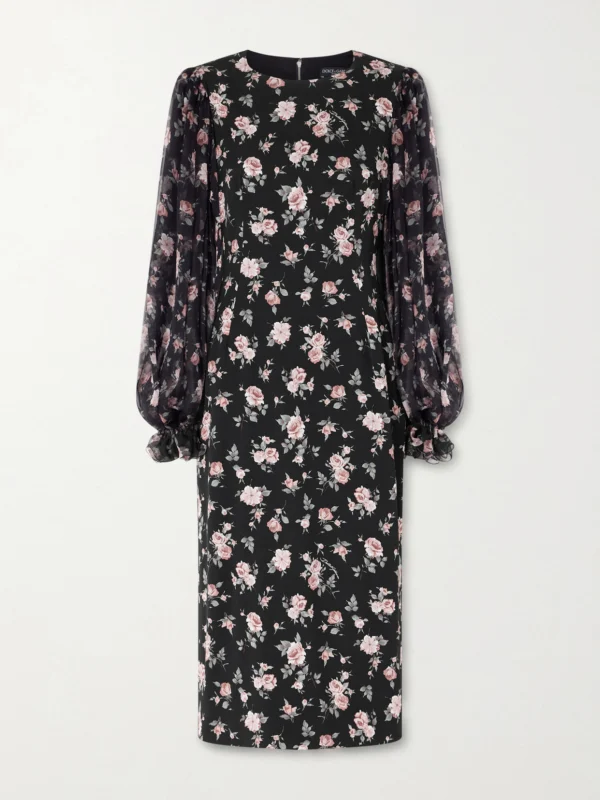 Dolce & Gabbana Floral-print Silk-blend Satin and Chiffon Dress