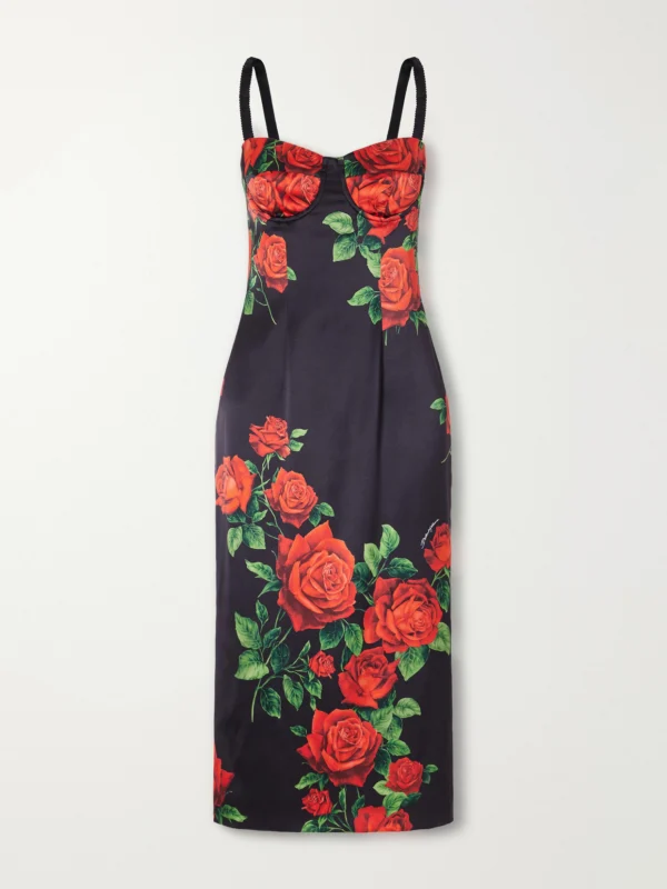 Dolce & Gabbana Floral-print Silk-blend Satin Bustier Midi Dress