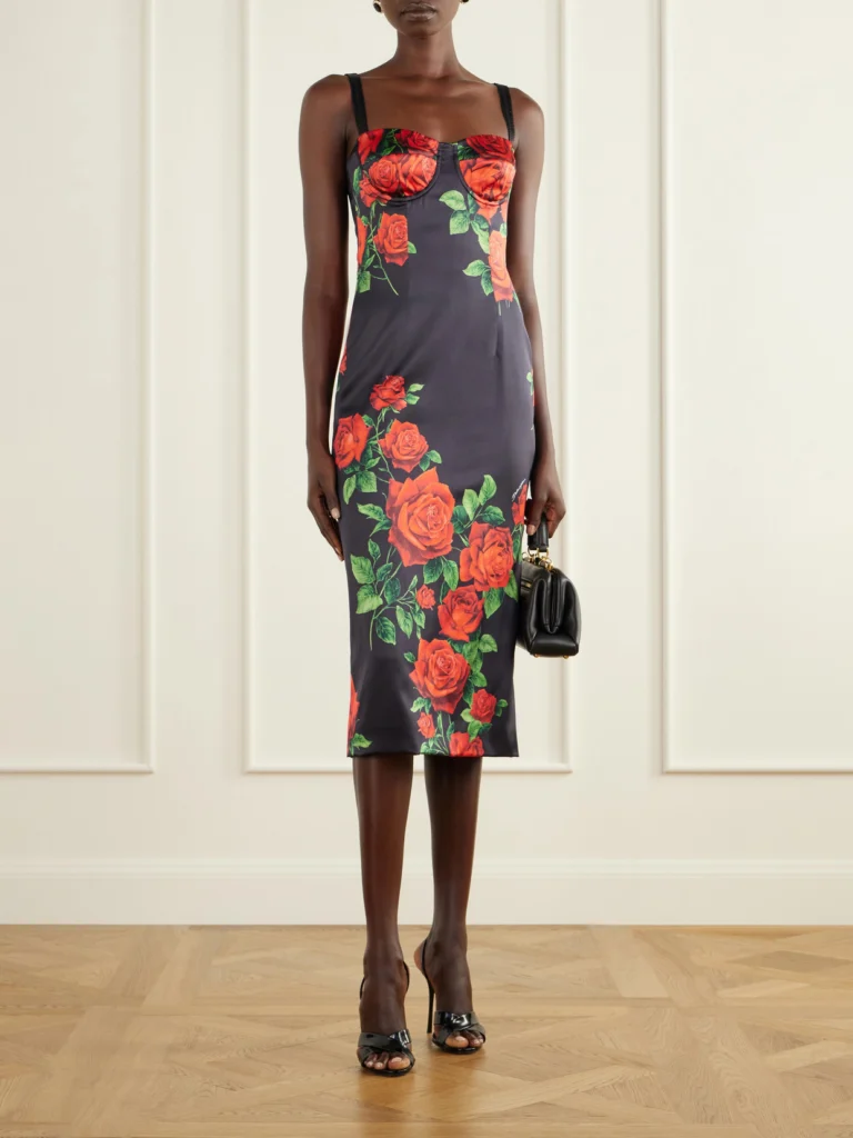 Dolce & Gabbana Floral-print Silk-blend Satin Bustier Midi Dress