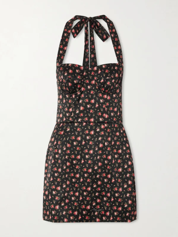 Dolce & Gabbana Floral-print Silk-blend Satin Halterneck Mini Dress