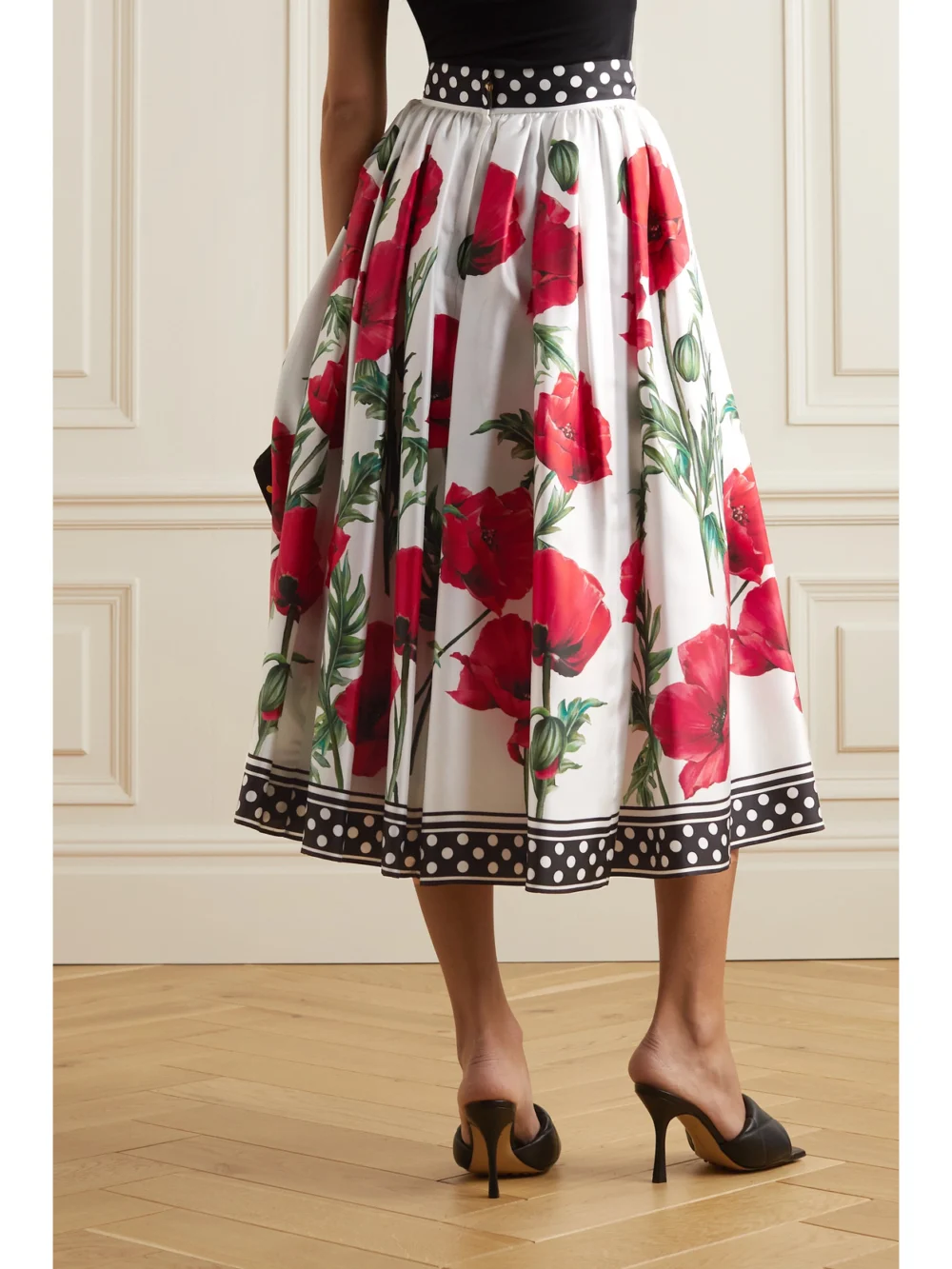 Back view of the Dolce & Gabbana Floral-print Silk Midi Skirt