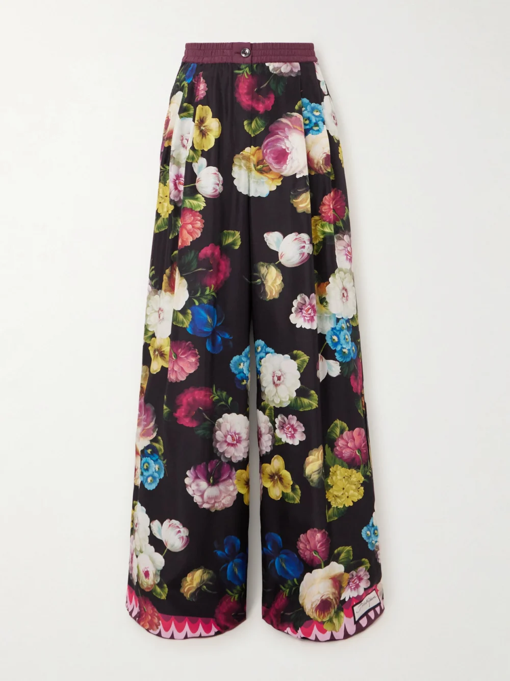 Dolce & Gabbana Floral-print Silk-twill Wide-leg Pants in black