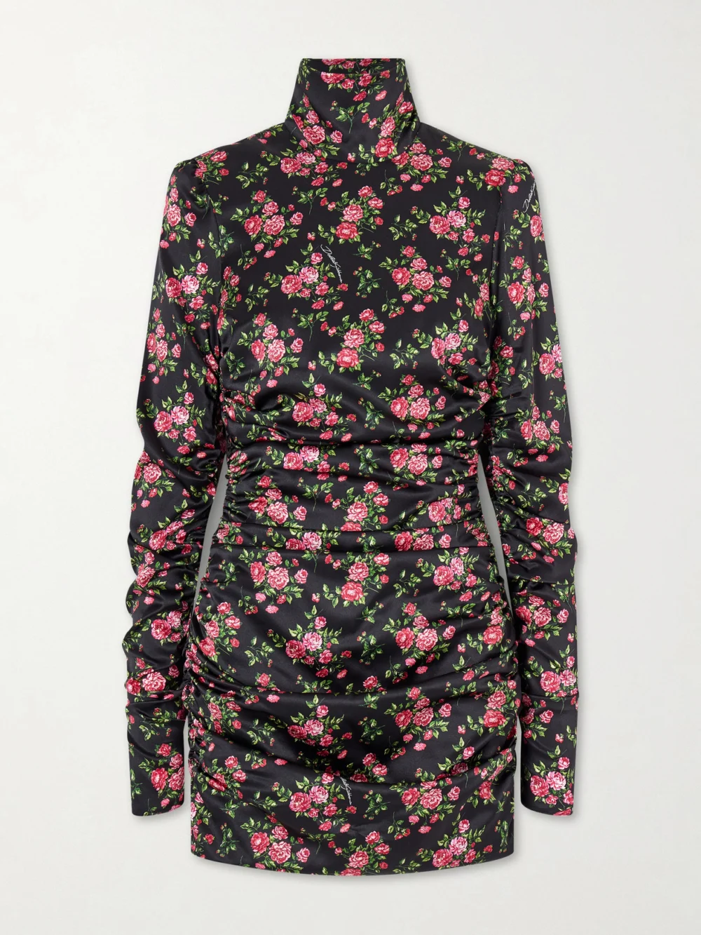 Dolce & Gabbana Floral-print Stretch Silk-blend Satin Mini Dress in black
