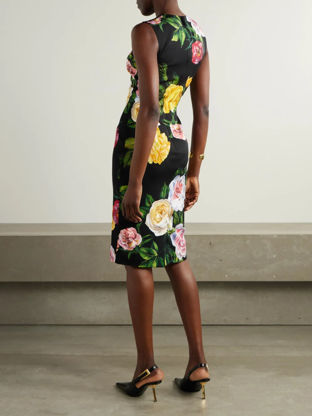 Back view of the Dolce & Gabbana Floral-print Stretch-silk Charmeuse Dress