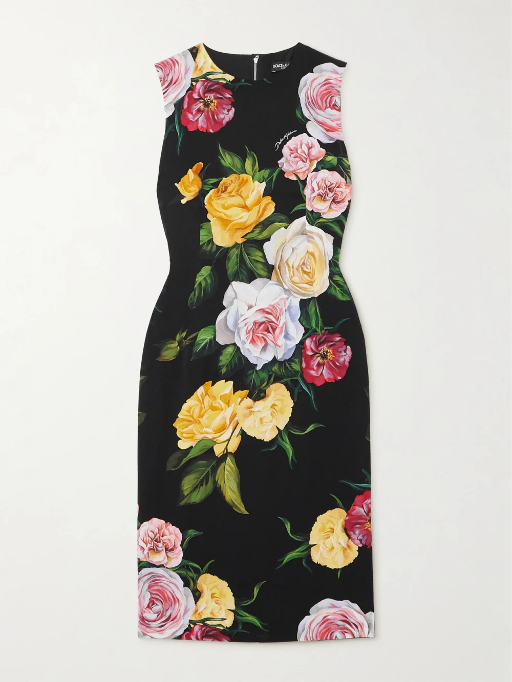 Dolce & Gabbana Floral-print Stretch-silk Charmeuse Dress in black