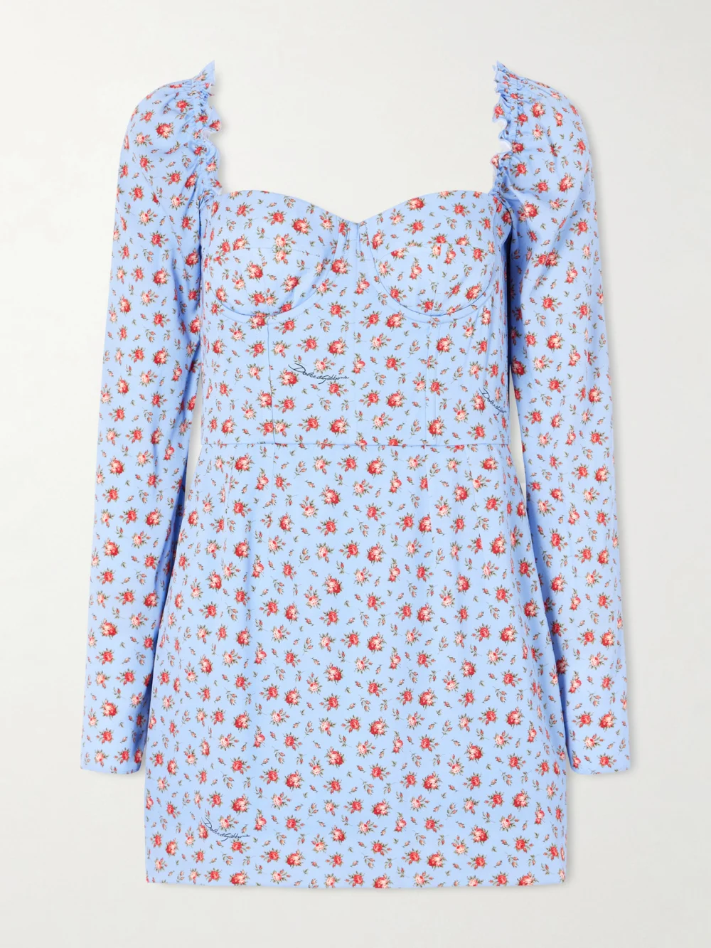 Dolce & Gabbana Floral-print Stretch-silk Mini Dress in light blue