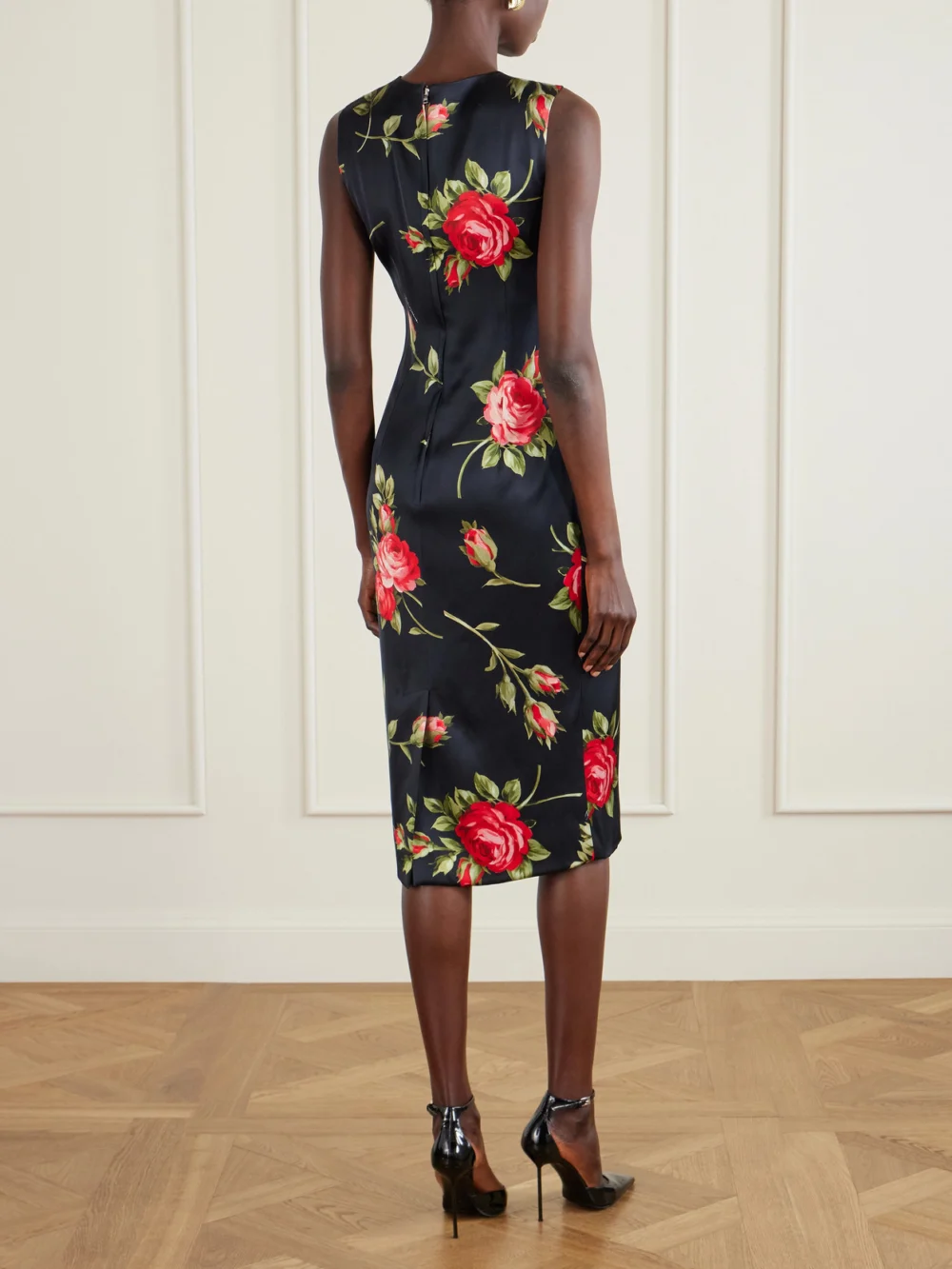 Back view of the Dolce & Gabbana Florlal-print Satin Midi Dress