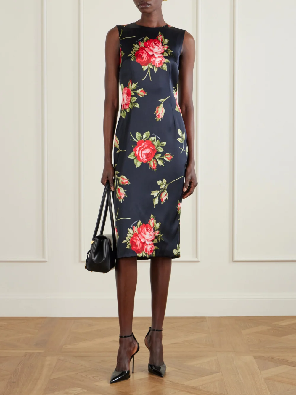 Dolce & Gabbana Florlal-print Satin Midi Dress, worn by a model
